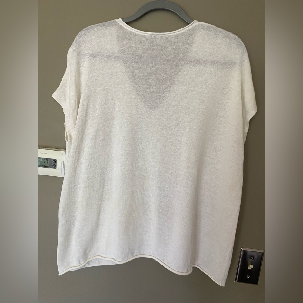 EILEEN FISHER Short Sleeve Organic Linen & Cotton Boxy white Top Size Medium - Picture 6 of 9